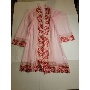 With‎ Love Lilly Pink Sheer Flower embroidery Cuff Size Medium Robe Nightwear